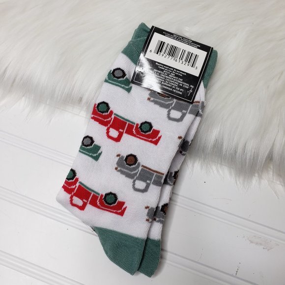 Men's Red Green Grey Vintage Style Truck Socks Fits 6-12 Fun Foot Fashion NEW - Picture 3 of 4